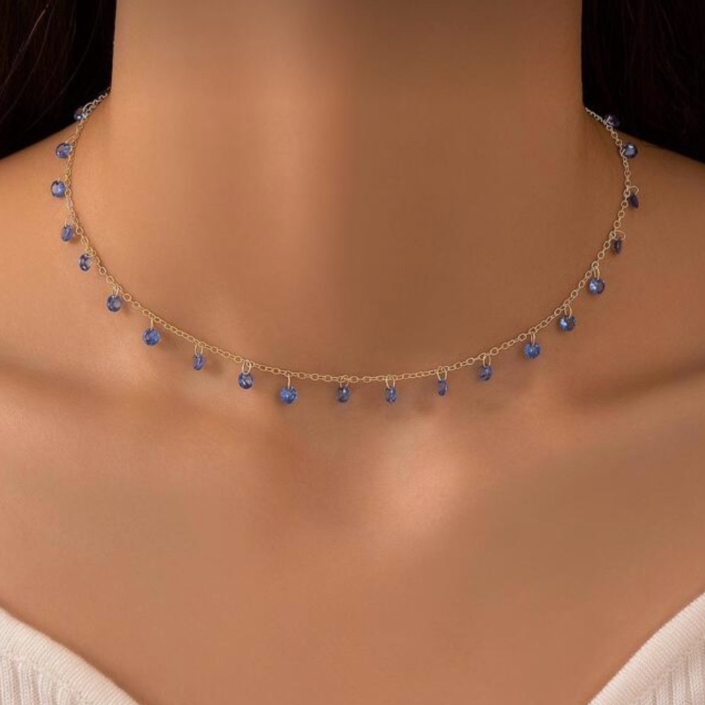 ⚠️Clearance Elegant Blue Beaded Rhinestone Necklace